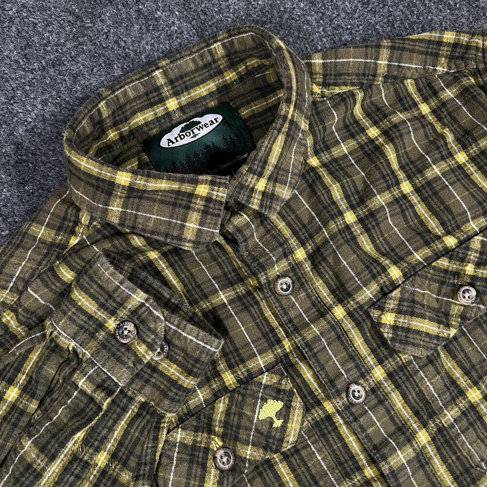 Arborwear Chagrin Flannel Shirt Mens L Green Heavyweight Plaid Lumberjack Work
